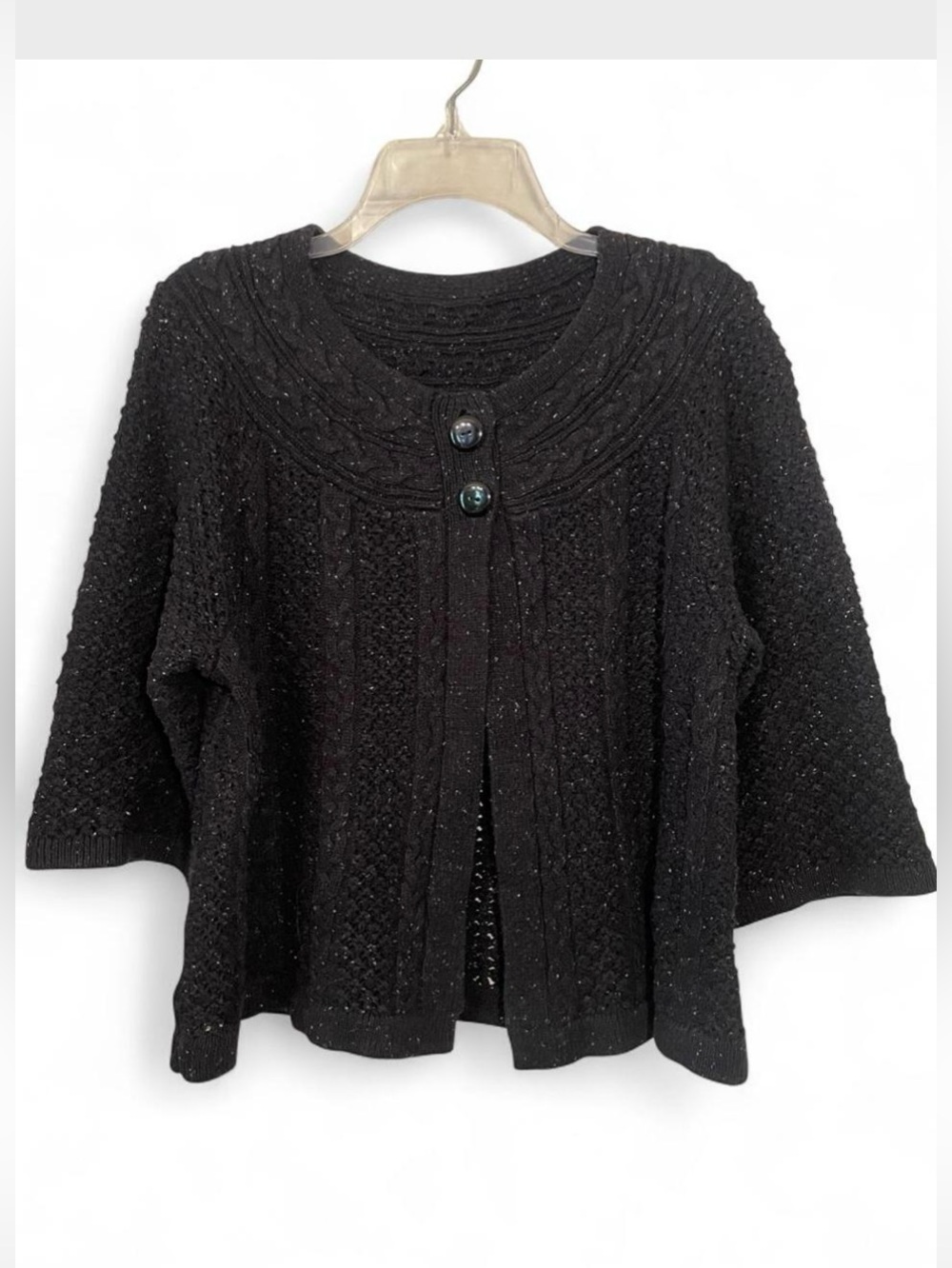 Croft & Barrow Black White Mix Woven Knit 2 Button-Front Sweater Jacket Size XL